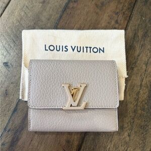 Louis Vuitton Taupe Wallet with Gold Accents